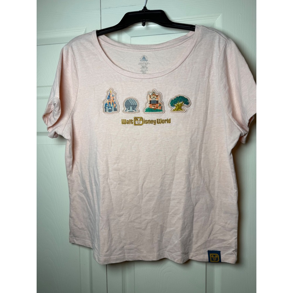 Disney Parks Walt Disney World Pink Embroidered‎ Icons T-Shirt Womens Large